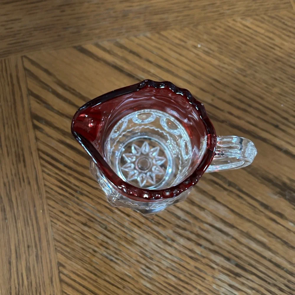 Antique Ruby Thumbprint Kings Crown Footed  Creamer